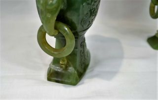 Vintage Antique Chinese Carved Green Jade Vases 9