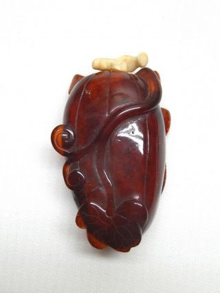 Antique 19th C.  Chinese Hand Carved Amber Snuff Bottle / Qing Dynasty