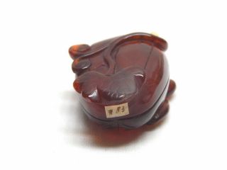 Antique 19th C.  Chinese Hand Carved Amber Snuff Bottle / Qing Dynasty 6