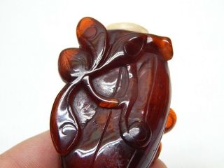 Antique 19th C.  Chinese Hand Carved Amber Snuff Bottle / Qing Dynasty 8