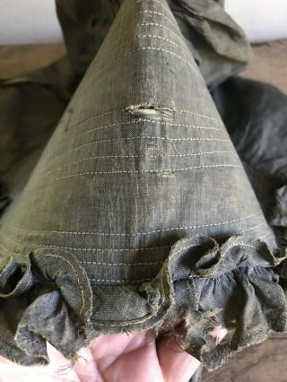 WORN Early Antique Blue Handmade Ladies Large Bonnet 19th C Textile AAFA 10