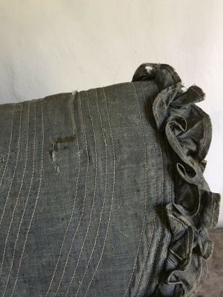 WORN Early Antique Blue Handmade Ladies Large Bonnet 19th C Textile AAFA 12