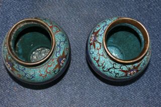 2 Large C19th Japanese Cloisonne Vases Carved Wood Stands Birds Feathers 40cm 6