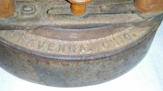 Vintage Antique Heavy Metal Sad Iron The A.  C.  Williams Ravenna Ohio Wood Handle 2