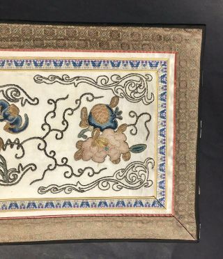 Antique Chinese Silk Embroidery Panel Forbidden Stitch Bats & Flowers 3