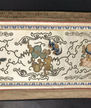 Antique Chinese Silk Embroidery Panel Forbidden Stitch Bats & Flowers 4