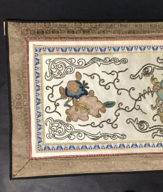 Antique Chinese Silk Embroidery Panel Forbidden Stitch Bats & Flowers 5