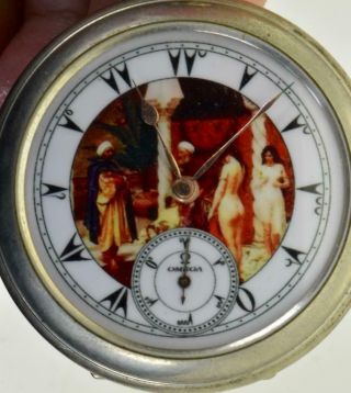 Rare antique Omega fancy pocket watch for Ottoman market.  Fine enamel Erotic dial 3