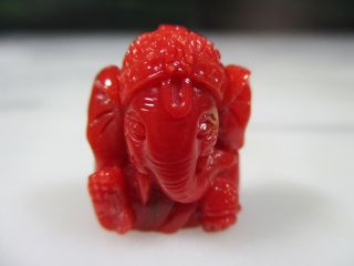 Lg Vtg Chinese Carved Natural Italian Red Coral Ganesh Statue 4.  9g 24.  5 Carats