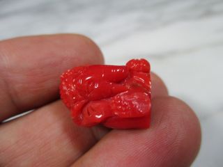 LG VTG CHINESE CARVED NATURAL ITALIAN RED CORAL GANESH STATUE 4.  9g 24.  5 CARATS 8