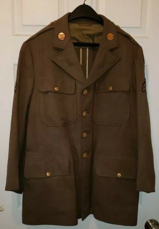 Vintage Ww2 Us Army Air Corp Four Pocket Uniform Jacket / Patch & Collar Disks