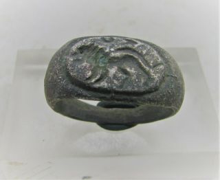 Ancient Roman Silver Seal Ring With Military Lion Engraved Into Bezel