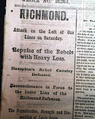 RICHMOND - PETERSBURG CAMPAIGN Battle of Vaughan Road VA Civil War 1864 Newspaper 3