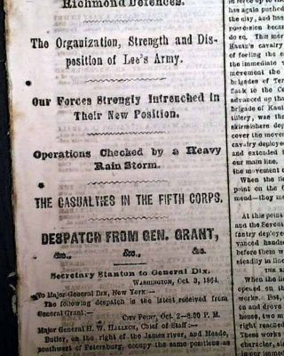 RICHMOND - PETERSBURG CAMPAIGN Battle of Vaughan Road VA Civil War 1864 Newspaper 4