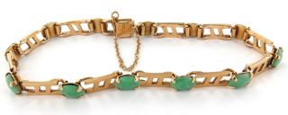 . Vintage / Quality 14k Gold Jade Jadeite Articulated Bracelet.  11 Grams.