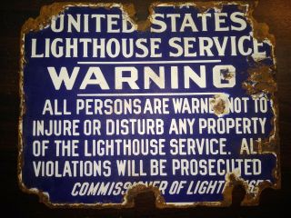 United States Lighthouse Service Rare Porcelain Sign Coast Guard Maritime