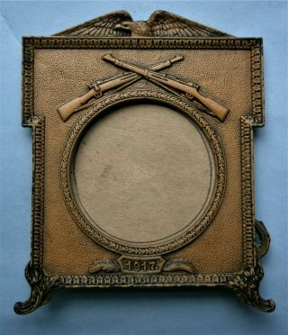 Antique Wwi Military Painted Cast Iron Frame Dated 1917 With Eagle & Rifles