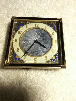 Early French Art Deco Blue Guilloche Enameled Travel Clock