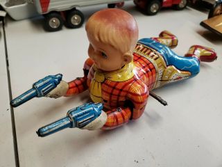Vintage Tin Toy Wind Up Cowboy With Guns Japan