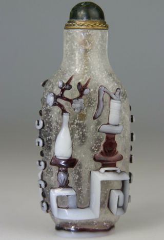 Antique Chinese Snuff Bottle Peking Glass Scholar Silver - Qing 18th 19th