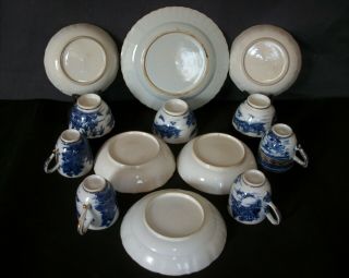 13x PIECE 18th C CHINESE EXPORT BLUE AND WHITE TEA BOWL CUP SAUCER DISH VASE A/F 12