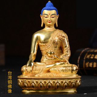 6 " Antique Tibet Buddhist Copper Gilt Hand Painting Sakyamuni Buddha Statue