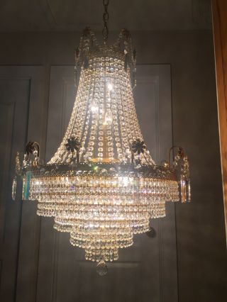 Xl Vintage French Mid Century Crystal Flower Chandelier Hollywood Regency Glam B