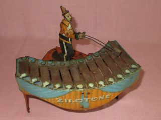 Antique Zilotone Wolverine Tin Metal Wind Up Automation Clown Musical Toy 1930