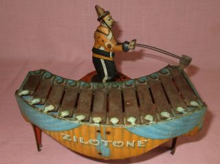Antique Zilotone Wolverine Tin Metal Wind Up Automation Clown Musical Toy 1930 2