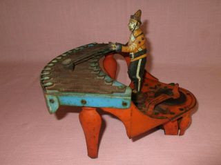 Antique Zilotone Wolverine Tin Metal Wind Up Automation Clown Musical Toy 1930 3