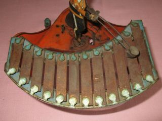 Antique Zilotone Wolverine Tin Metal Wind Up Automation Clown Musical Toy 1930 8