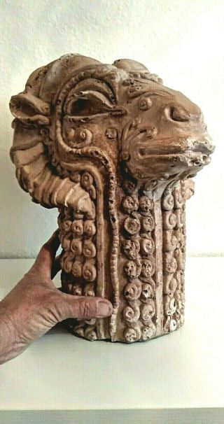 Large Mid Century Jaru Clay Pottery Rams Head Sculpture 1960 