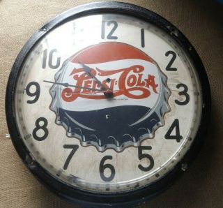 Vintage (1956) Electric (ge) Neon Pepsi Cola Advertising Clock - Great