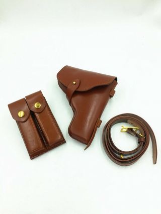 Chinese Type 92 Holster Ammo Pouch With 2 Cells Leather 9mm Brown