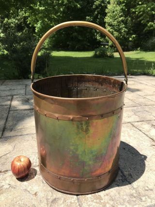 Vintage Antique Hammered Copper Bucket Fireplace Coal Hod Ash