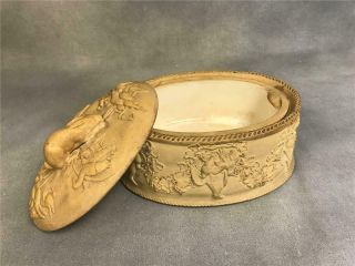 Antique Wedgwood Caneware oval 3 piece Game pie dish,  circa 1860s Hare finial 2