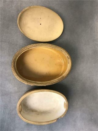 Antique Wedgwood Caneware oval 3 piece Game pie dish,  circa 1860s Hare finial 8