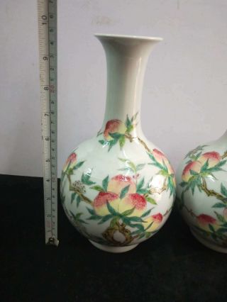 2 x - Chinese Famille Rose Porcelain Peaches Vases Marks QianLong 2