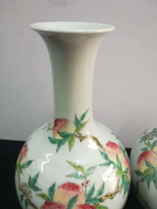 2 x - Chinese Famille Rose Porcelain Peaches Vases Marks QianLong 3