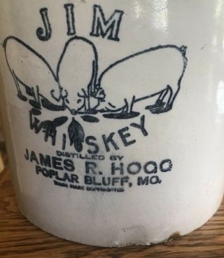 Antique Stoneware Whiskey Sign Crock JIM JAMES R HOGG POPLAR BLUFF MO 2