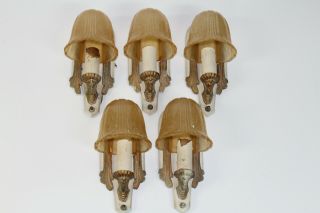 5 Matching Antique Art Deco Slip Shade Wall Sconces By Riddle Co.