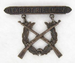 Antique Wwi 925 Sterling Usmc Marine Expert Rifleman Badge Pin,  Pressure Clasp