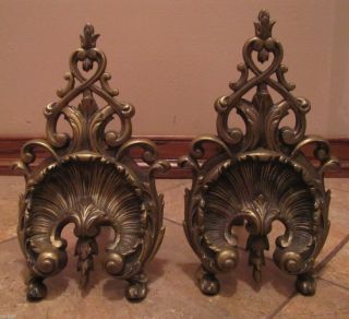 Antique Art Nouveau French Bronze Andirons Fabulous Pair Exquisite High Relief
