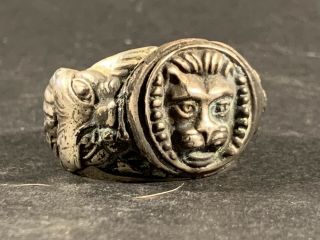 VERY RARE ANCIENT ROMAN SILVER LION RING - FANTASTIC DETAIL - CIRCA 200 - 300AD 5