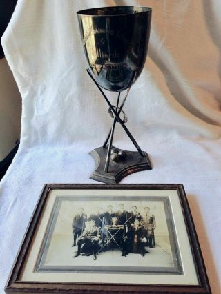 Antique Silver English Billiards/pool Trophy,  Framed Picture Early 1900s