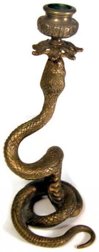 Antique Art Nouveau Bronze Coiled Snake Serpent Candlestick Sculpture