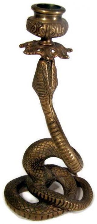 Antique Art Nouveau Bronze Coiled Snake Serpent Candlestick Sculpture 3