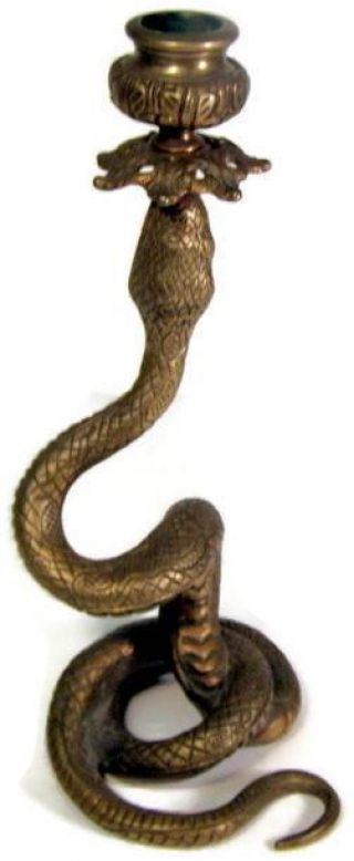 Antique Art Nouveau Bronze Coiled Snake Serpent Candlestick Sculpture 5