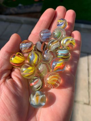 16 Antique Handmade German Glass Marbles