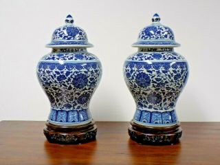 14 " Blue & White Chinese Porcelain Temple Jars / Vases Asian Oriental